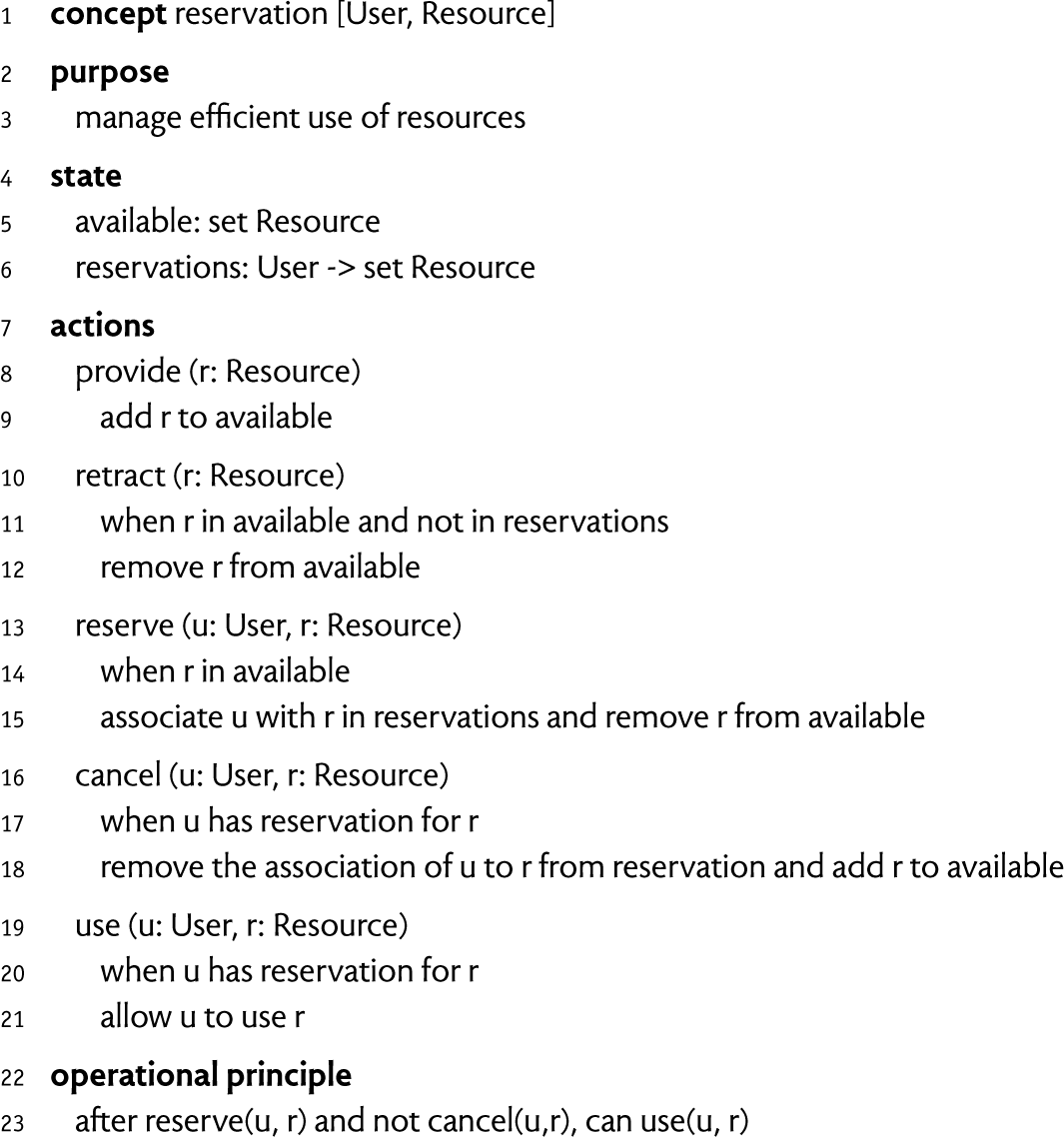 图4.7 定义的reservation (预订) 概念。