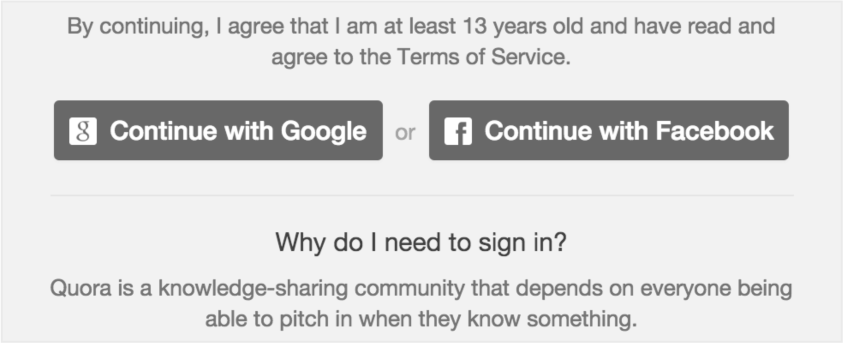 图 5.8 Quora 针对为什么阅读帖子需要登录的虚伪解释。