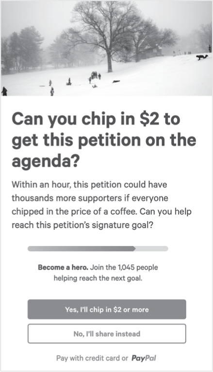 图 8.3 邀请支持 change.org 的请愿书。但这真是吗?